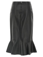 Fendi Black Lamb Leather Midi Skirt