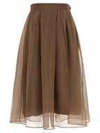Brunello Cucinelli Brown Silk Midi Skirt