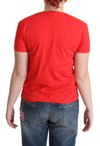 Moschino Red Printed Cotton Short Sleeves Tops Blouse T-shirt