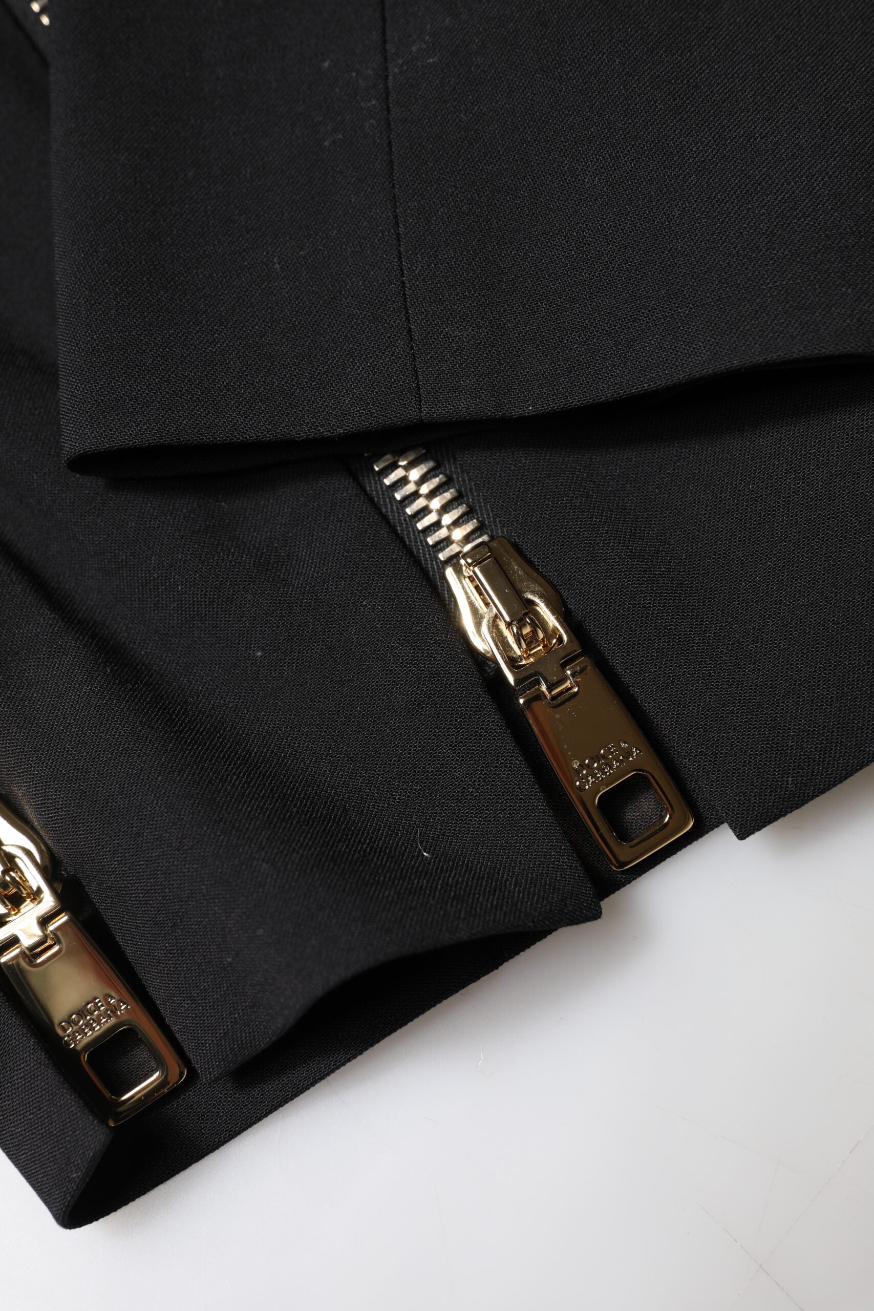 Dolce & Gabbana Black Wool High Waist Zipper Tapered Pants
